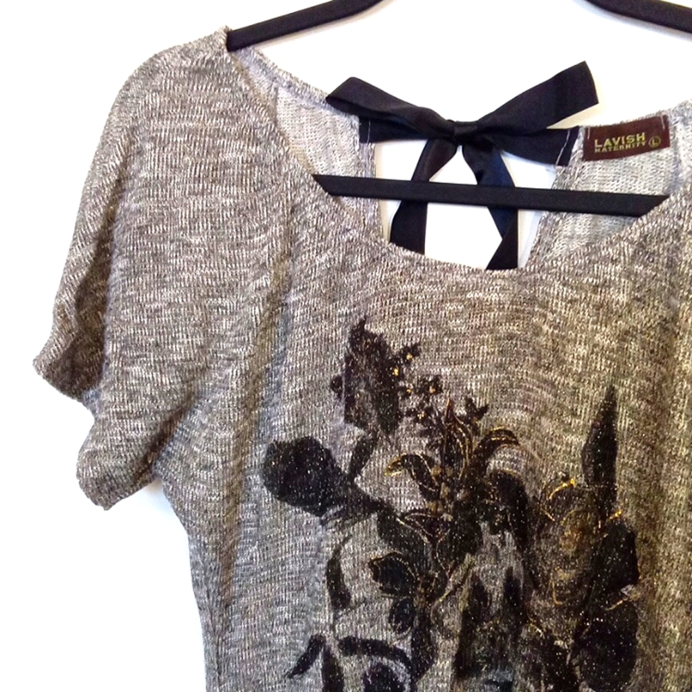 Lavish Maternity Top with Sparkle and Tie at Neckline